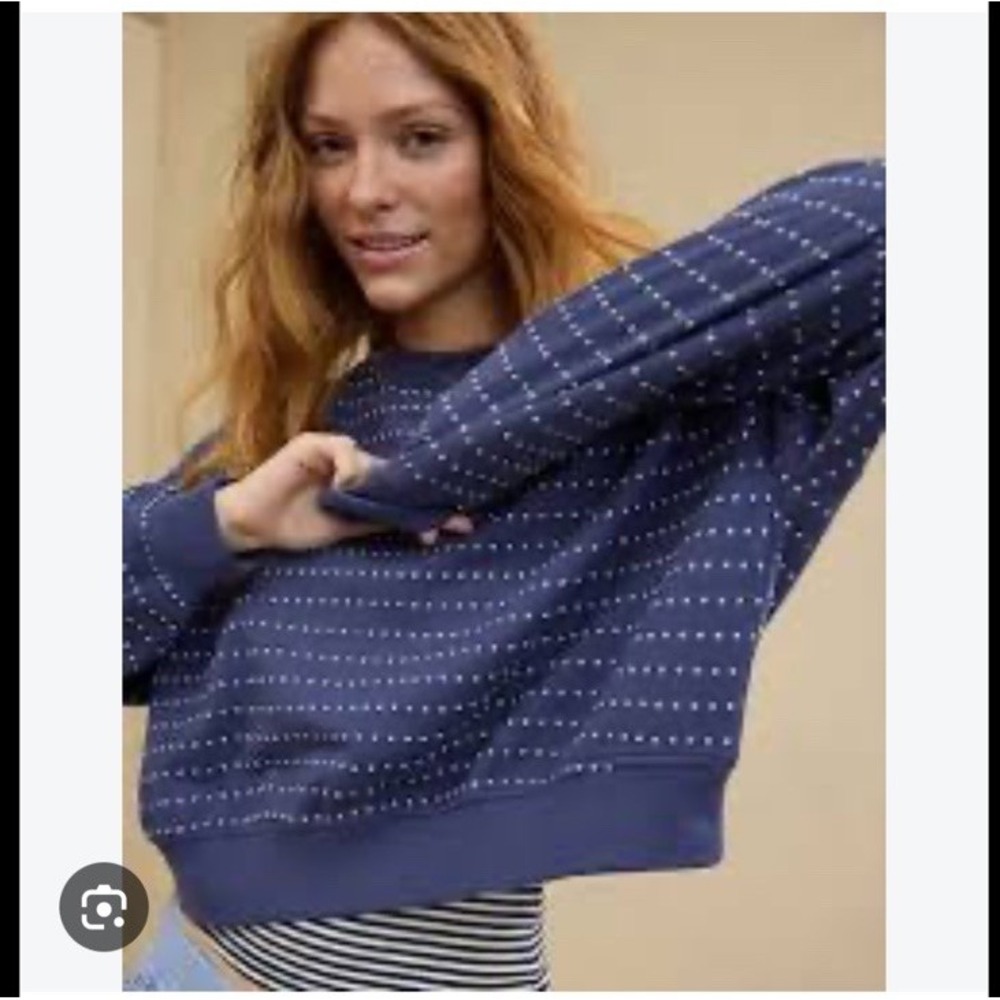 Aerie Crop Take it Easy Sweatshirt Crew Neck Ue Polka Dot Drop Shoulder Size XL
